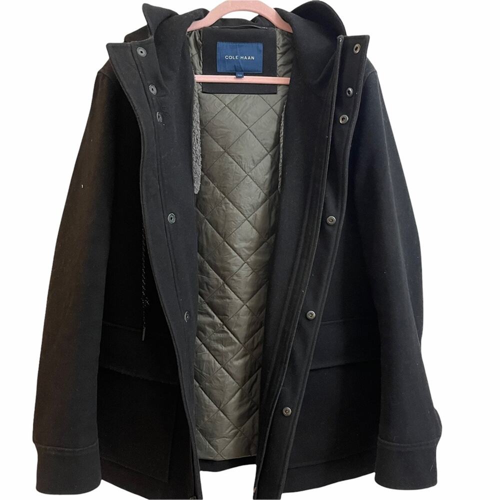 Cole Haan Black Wool Blend Coat - Picture 3 of 10